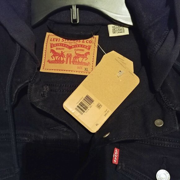 Levi's Black Hybrid Denim Hoodie Original Trucker Jacket Size XL - Picture 5 of 14